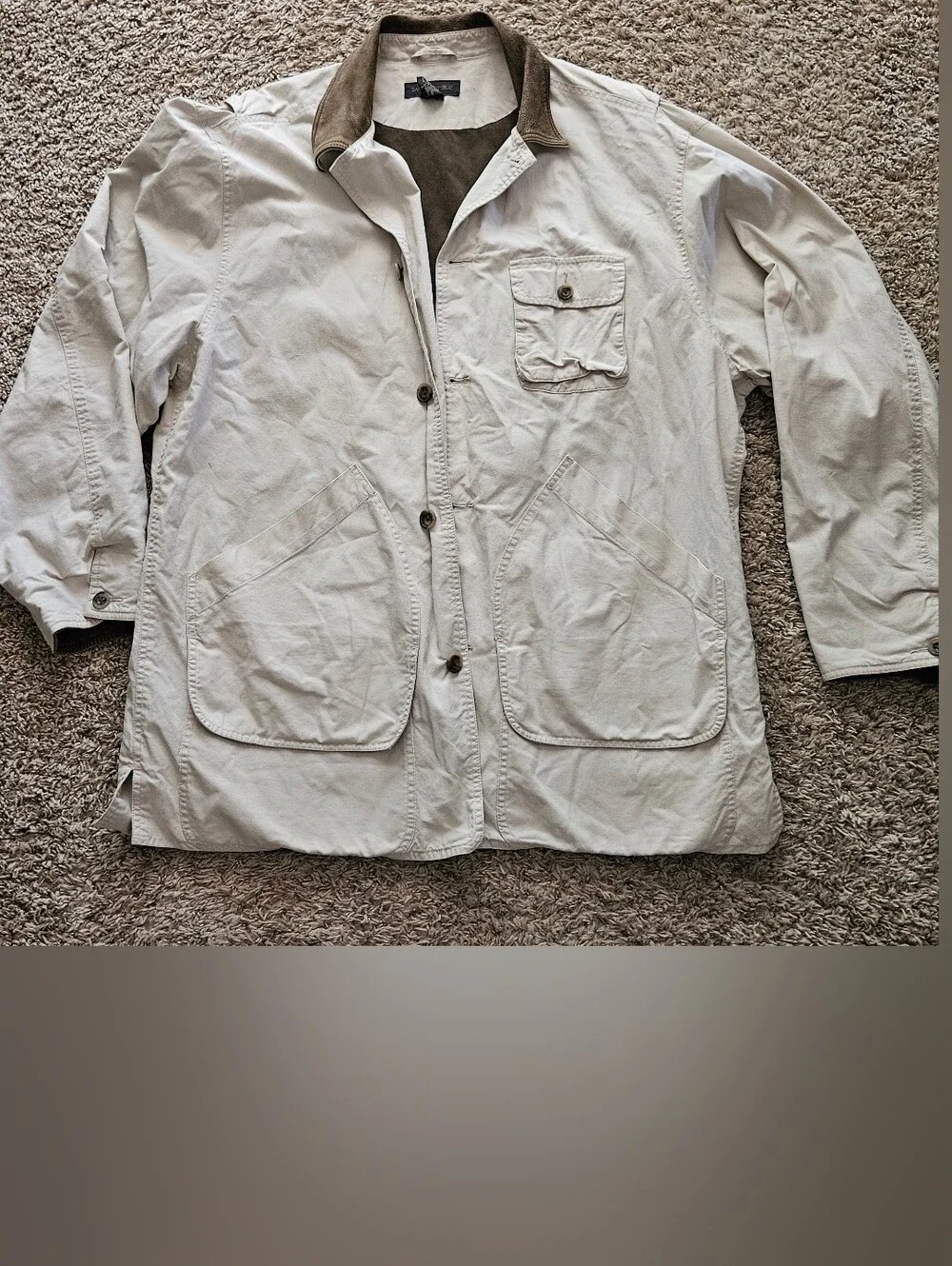 Banana Republic Men's Light Beige Field Jacket with Contrast Collar Size Large